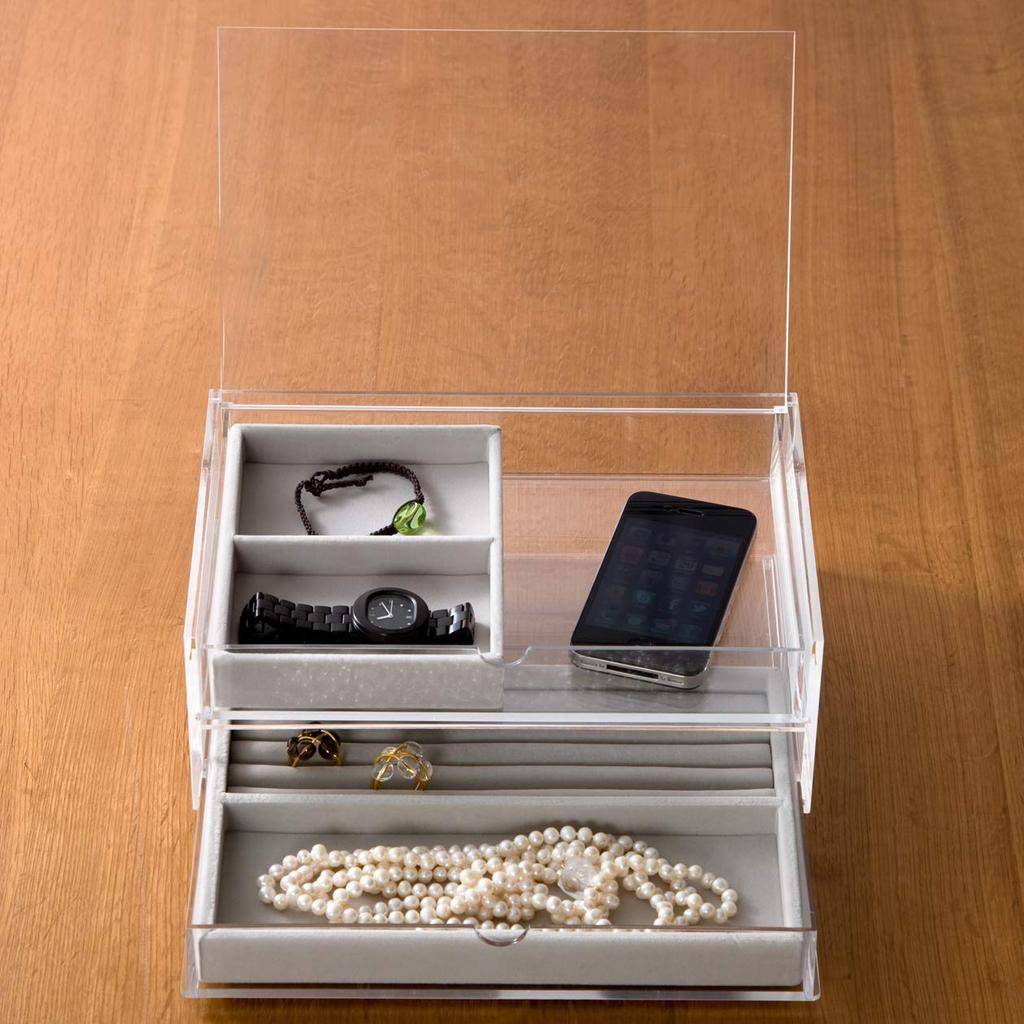 MUJI Stackable Acrylic Case with Two Drawers and Lid, Large, Approx. 25.5cm W X 17cm D X 9.5cm H, Product Number: 38970125