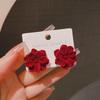 Elegant Red Velvet Flower Stud Earrings - High-End Autumn/Winter Ear Accessories for Women