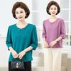 Camiseta Informal Transpirable de Cuello Redondo y Manga Corta Estilo Chino para Mujeres de Mediana Edad y Mayores, Top Estilo Occidental para Mujer