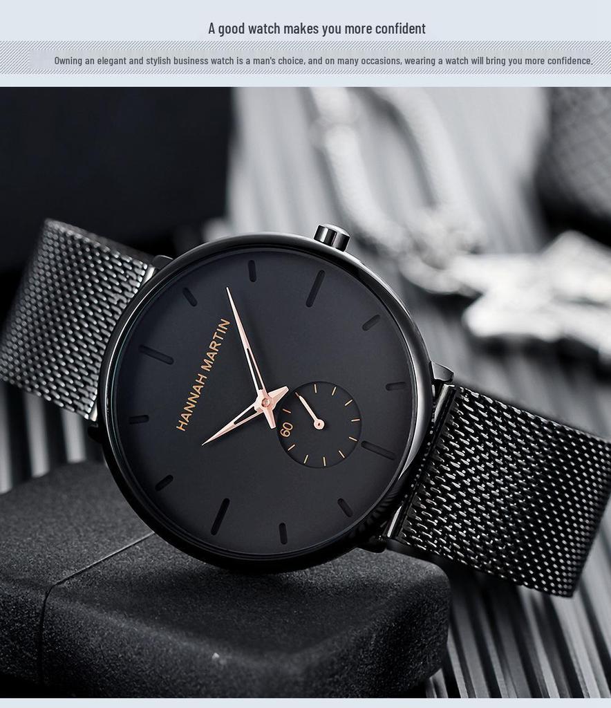 Men's Black Luminous Quartz Sports Watch - Trendy Waterproof Wristwatch