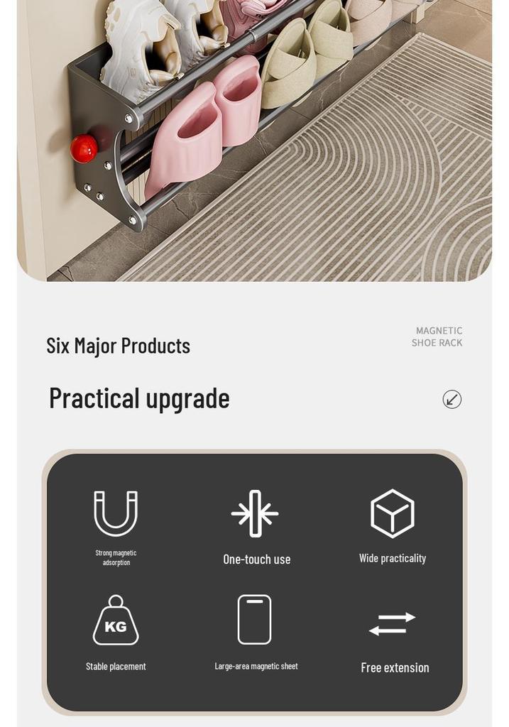Retractable Magnetic Double-Layer Shoe Rack - Instant Suction, No Installation Needed, Ideal Entryway Organizer, New Model.