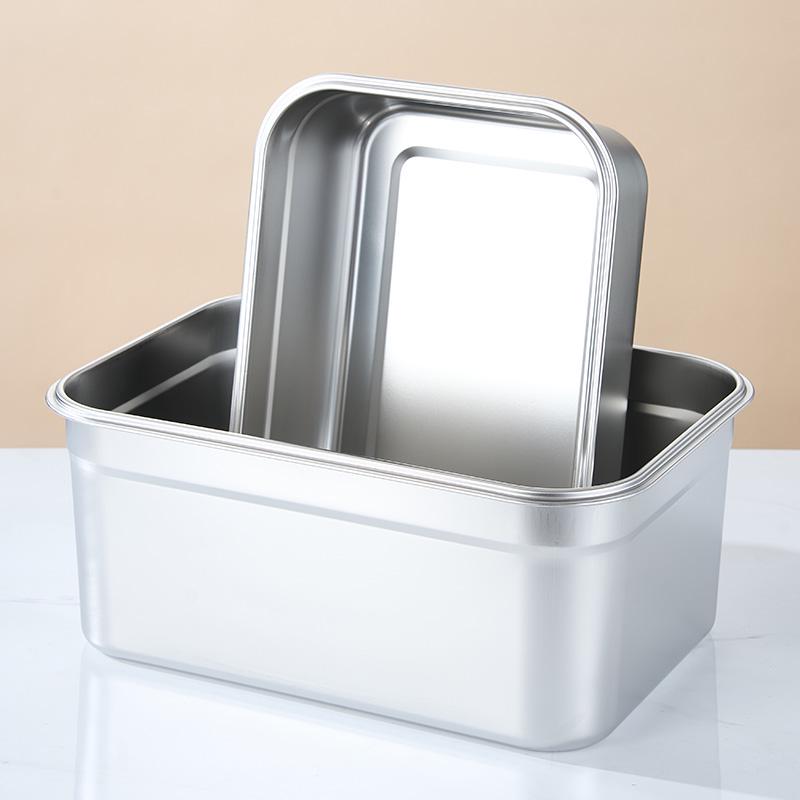 Caja Cuadrada Profunda de Acero Inoxidable 304 Comercial para Conservar Alimentos Frescos con Tapa para Almacenamiento en Congelador y Refrigerador