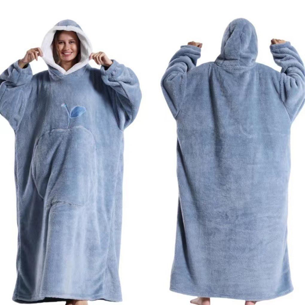 Zimowy Sweter z Kapturem Koc do Noszenia Unisex Oversize Koc z Rękawami Duża Kieszeń Ciepły Przytulny Miękki Koc Koc dla Dorosłych do Telewizji