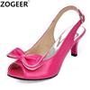 Sweet Women Sandals Summer Shoes Fashion Medium Heels Flip Flop Female Casual Bowtie Blue White Ladies Party Shoes Large Size 48