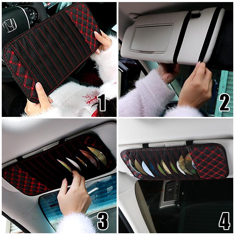 Car CD DVD Holder Bag Disc PU Leather Organizer Case for Card/Bill Sun Visor Sunshade Storage Bag Sleeve Wallet Clips Car