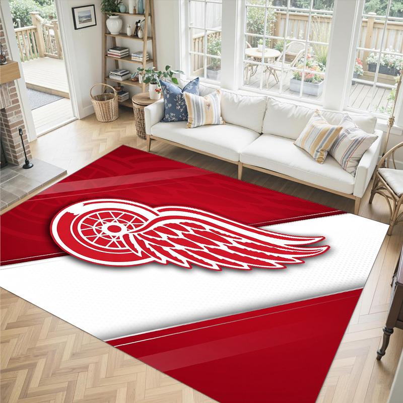 Detroit Red Wings Design Crystal Velvet Carpet Cozy Non?Slip Printed Rug For Bedroom Living Room Entrance