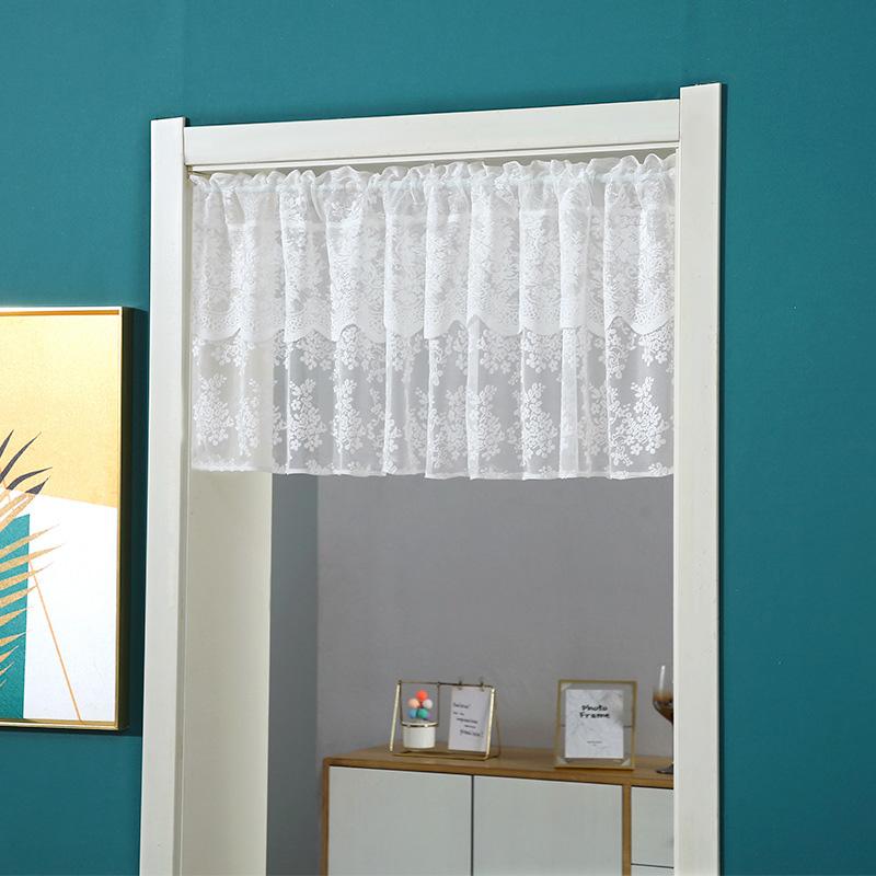1 ks Poloviční záclona Minimalistická Bílá Krajka Dveře Kuchyň Krátká Záclona Okouzlující Střapec na Hlavě Bez Vrtání Květinová Průsvitná Dekorace Skříně