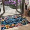 Rustic Welcome Doormat with Tree Stump Design Colorful Flower Printed Entrance Rug Non Slip Indoor Outdoor Mat for Porch