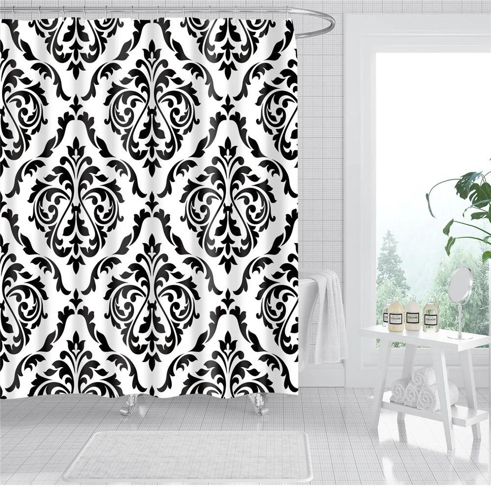 Wooden Door Shower Curtains Bathroom Curtain Stripes Letters Printed Waterproof Bath Screen Curtain for Home Decor with Hooks