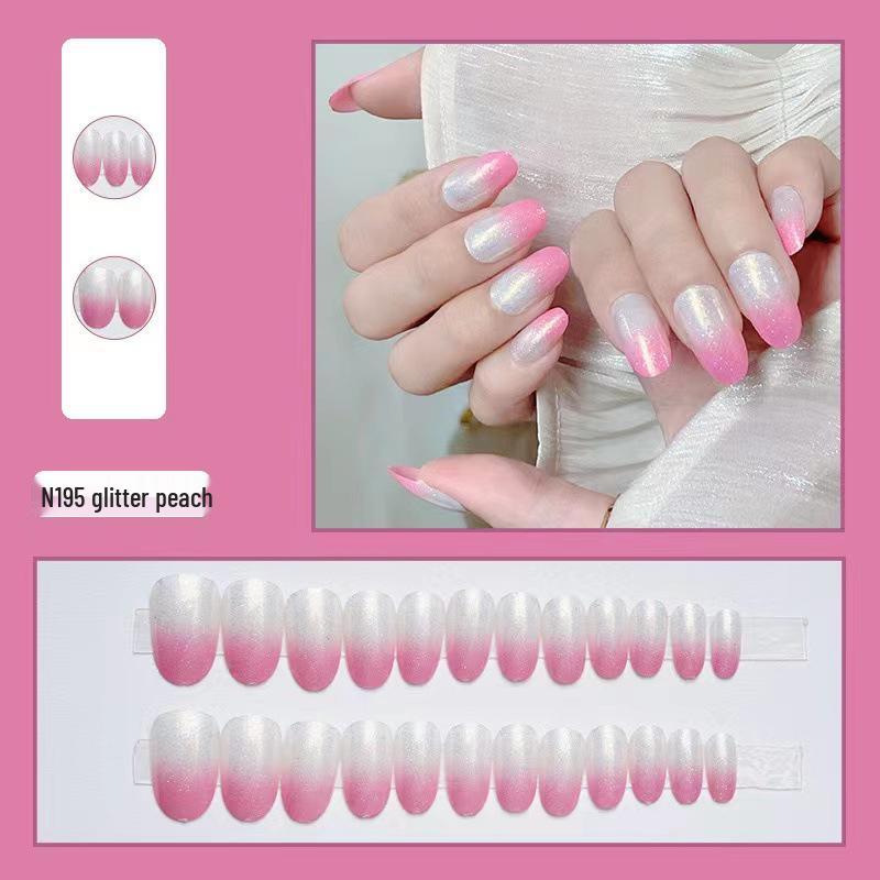 

Градиентные французские персиковые блестящие накладные ногти - набор из 24 штук N195 Glitter Peach [Glue Version]