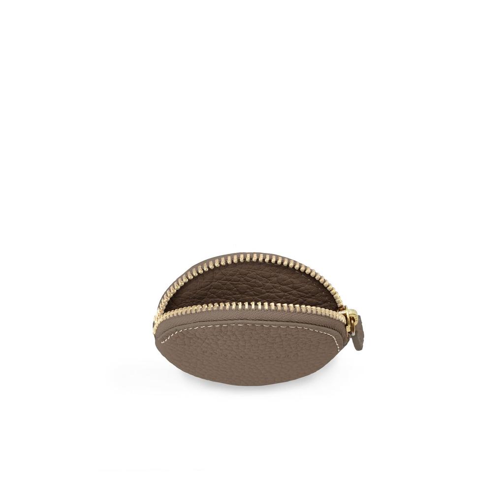 BONAVENTURA Round Coin Case In Etoupe Shrink Leather, Italian Genuine Leather, Gift BCCT3-ET