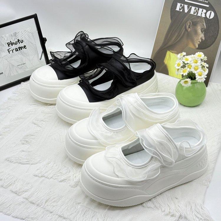 Thick Bottom Heightening Bag Head Half Slippers Women's 2025 Summer New Velcro Mesh Breathable Casual Mary Jane Sandals