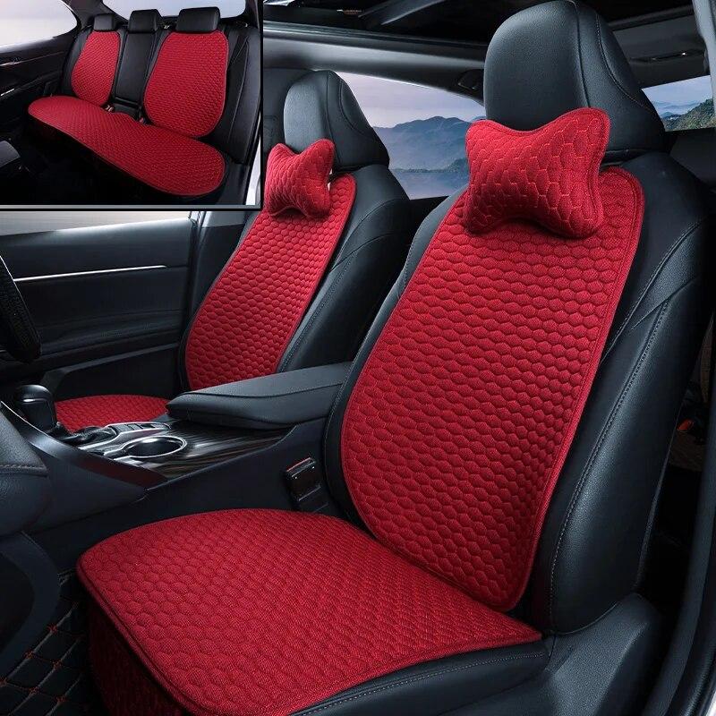 

Льняные чехлы на автомобильные сиденья, универсальный размер, четыре сезона, передняя и задняя льняная тканевая подушка, дышащий защитный коврик, автоаксессуары 9-pcs Wine red