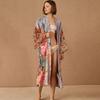 Beach Women Peocock Printed Swimsuit Cover Up Self Belted Wrap Dresses Seaside Bathing Suits Beachwear