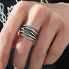 Anello aperto a più strati argentato vintage, Gioiello di moda unisex, Pezzo statement minimalista regolabile per uomo e donna