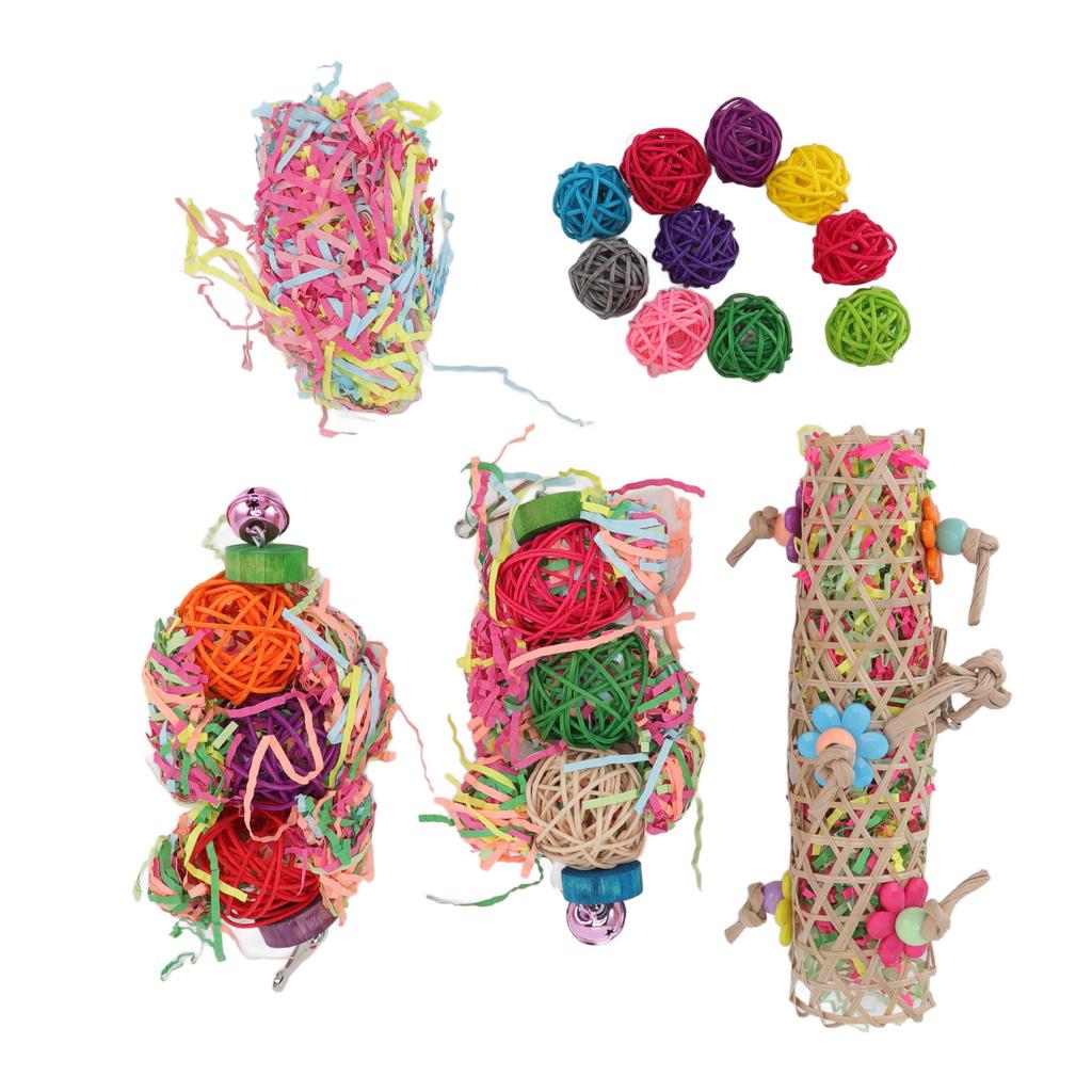 Bird Shredding Toy Colorful Boredom Relief Parrot Foraging Chewing Toy with Bell for Lovebirds