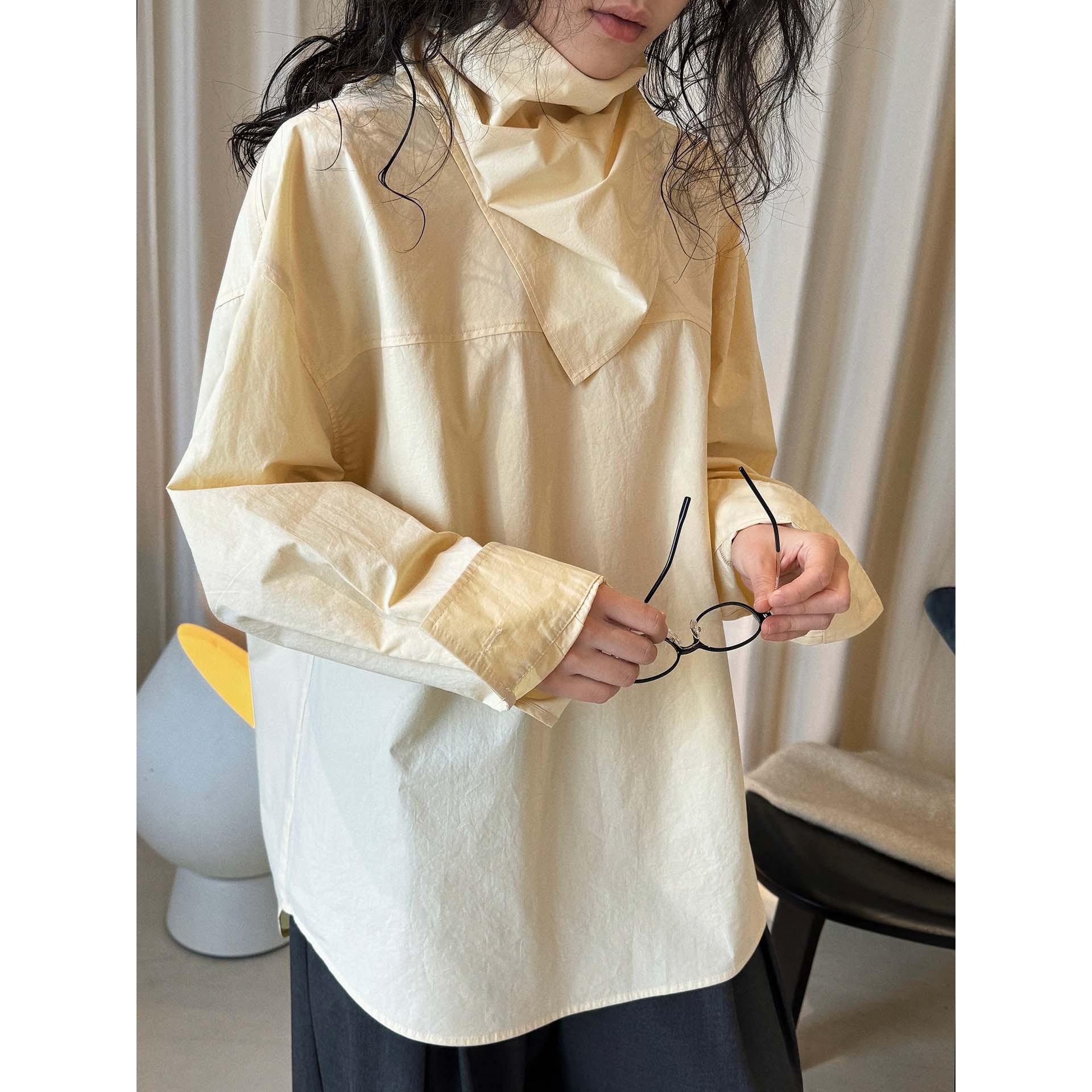 

Johnature Spring Korean Casual Round Neck Solid Color Simple Patchwork Shirt Loose Blouses For Women S жёлтый
