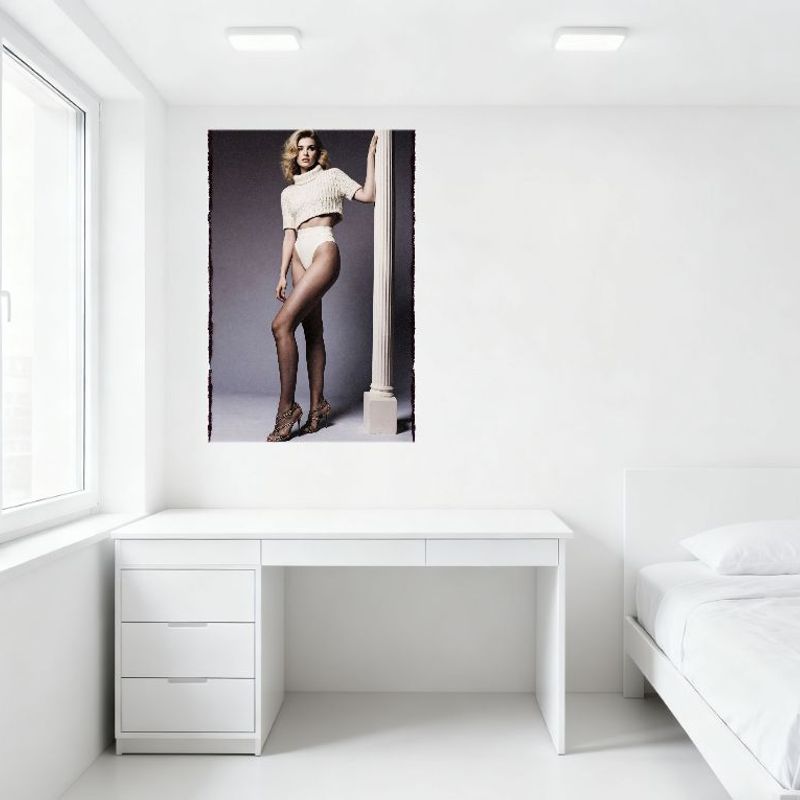 Sexy Blonde Wavy Hair Woman Pose Tin Sign Fashion - Forward High Heel Leopard Print Tights Vintage Metal Poster for Home Wall De