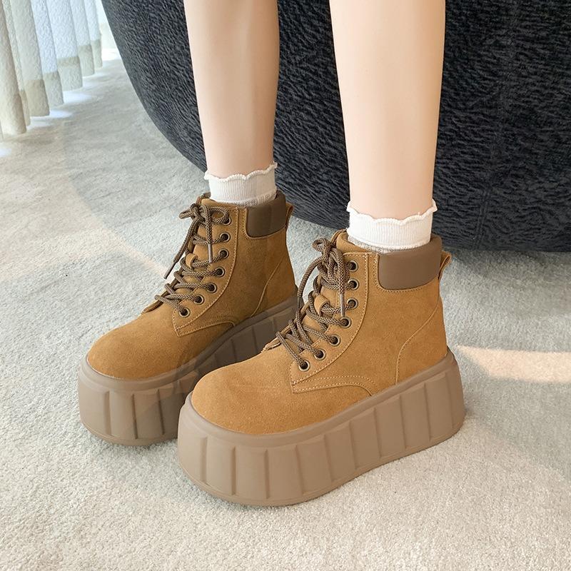 New Small Thick-soled Heightening Short Boots Women's Autumn Fashion Muffin Sleeve Thin Boots Winter