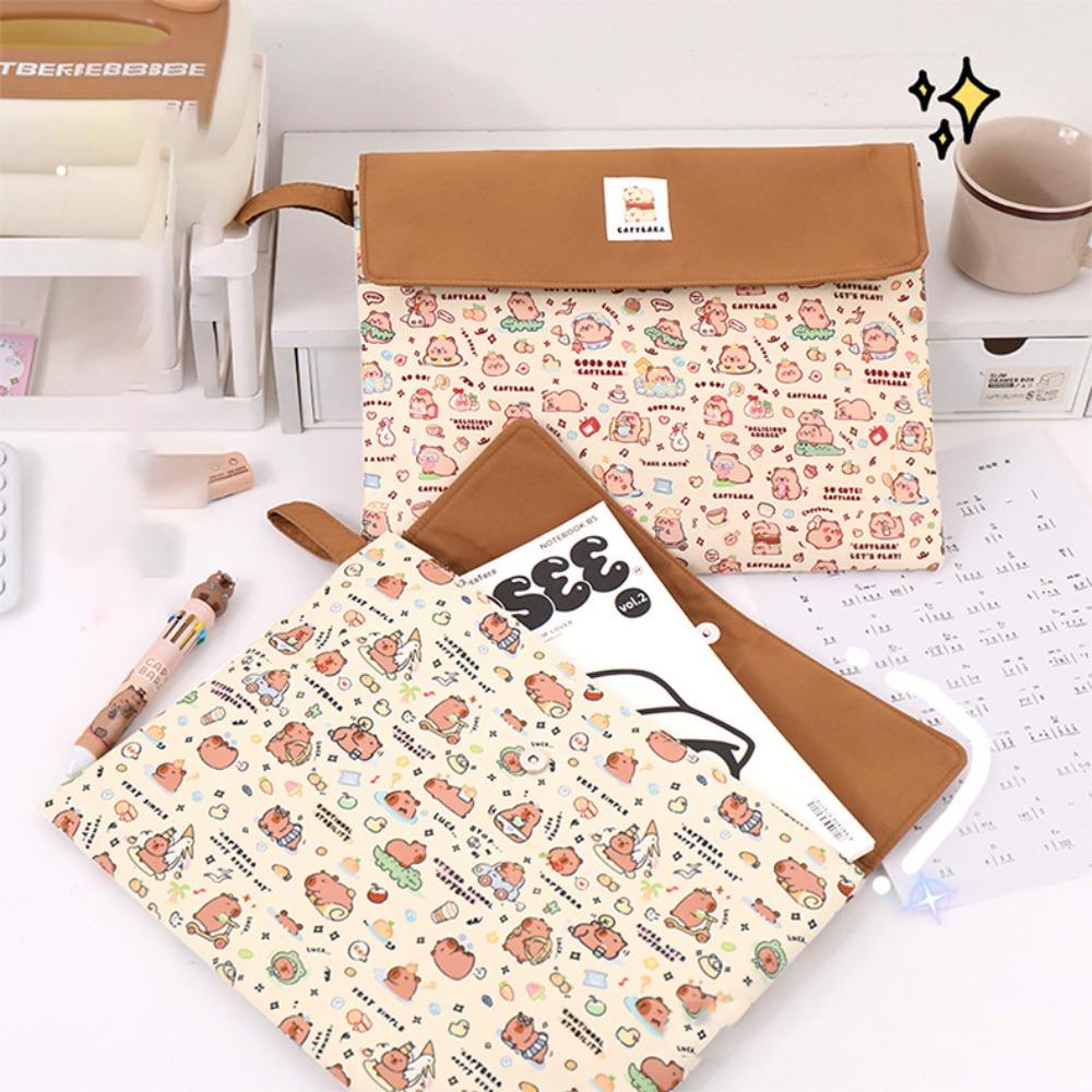 Multifunction Capybara File Bag Washable Fabric Cartoon Paper Storage Bag  Makeup Bags