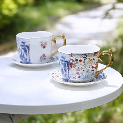 250ml Ceramic Coffee Cup And Saucer Set Chinese Style Mug Water Golden Afternoon Teacup Best Parcelain Gift Box Drinkware