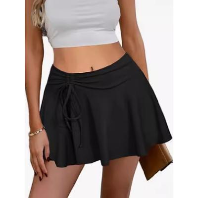 European And American Women'S Mini Skirt Pleated Drawstring Sports Mini Skirt Pleated Drawstring High Waist Ice Skating Sexy Short Skirt
