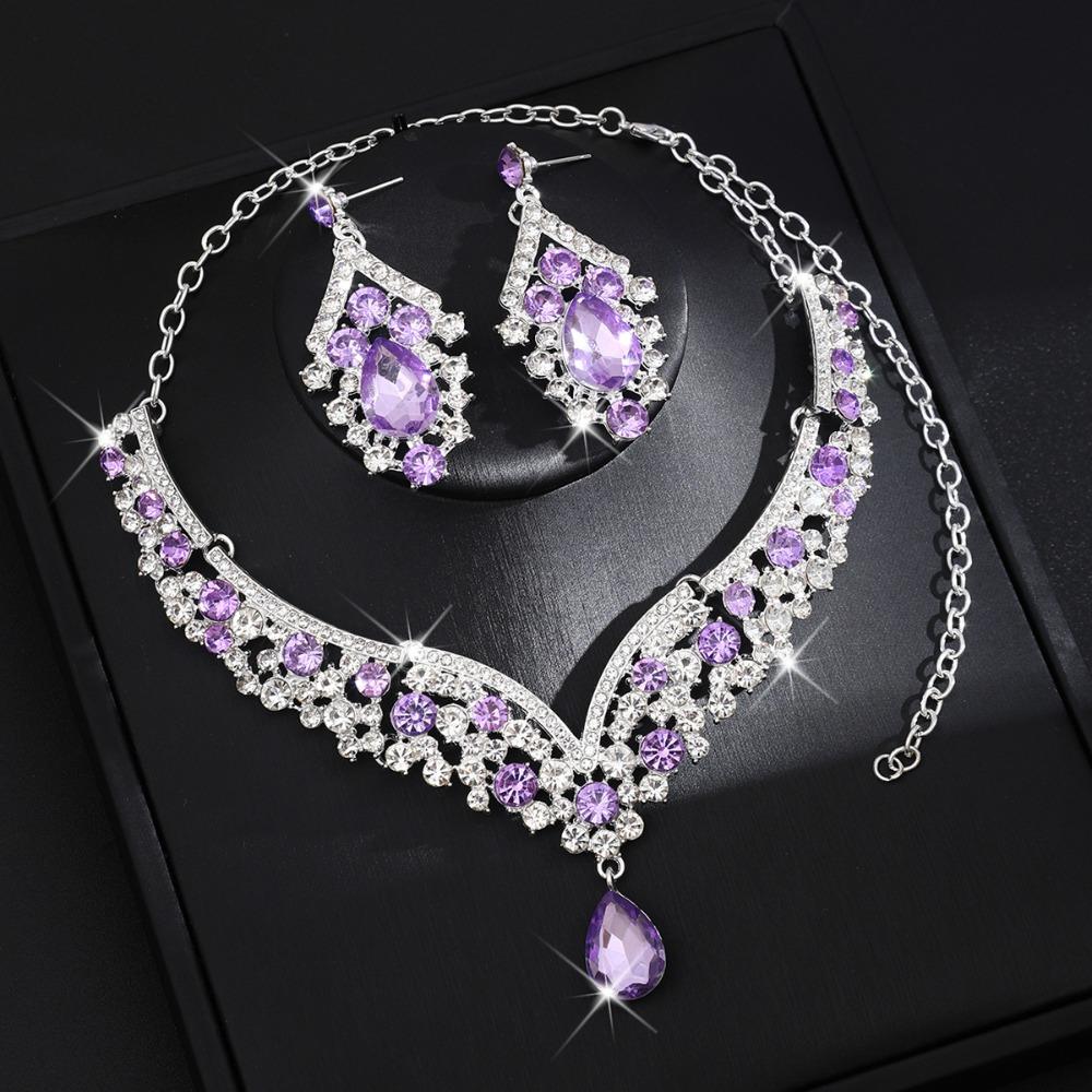 2Pcs/set Elegant Bridal Necklaces Earrings Shining Necklace Earrings Set  Wedding