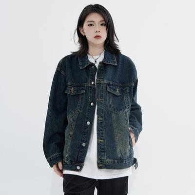 Vintage gewaschene Jeansjacke Damen Frühling Herbst Polo Cardigan Tops Jacke