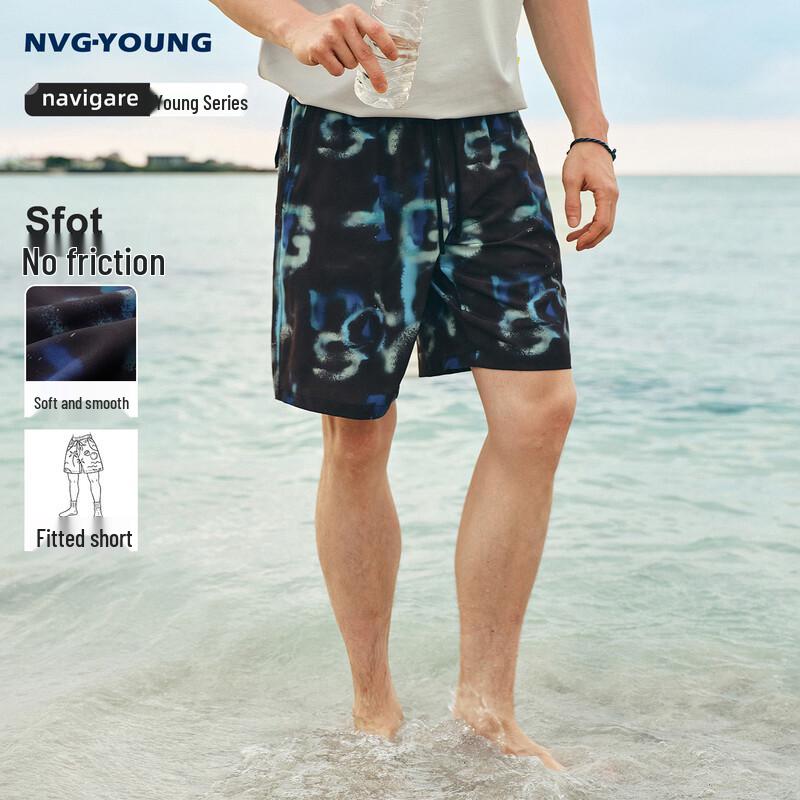 NVG·YOUNG Men s Sailboat Print Drawstring Beach Shorts M