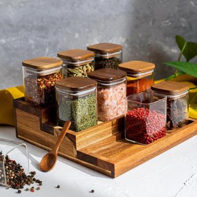 Étagère à épices de cuisine à 3 niveaux en bois d'acacia Organisateur d'épices et d'assaisonnements Support pour 12 pots Étagère Fournitures de cuisine