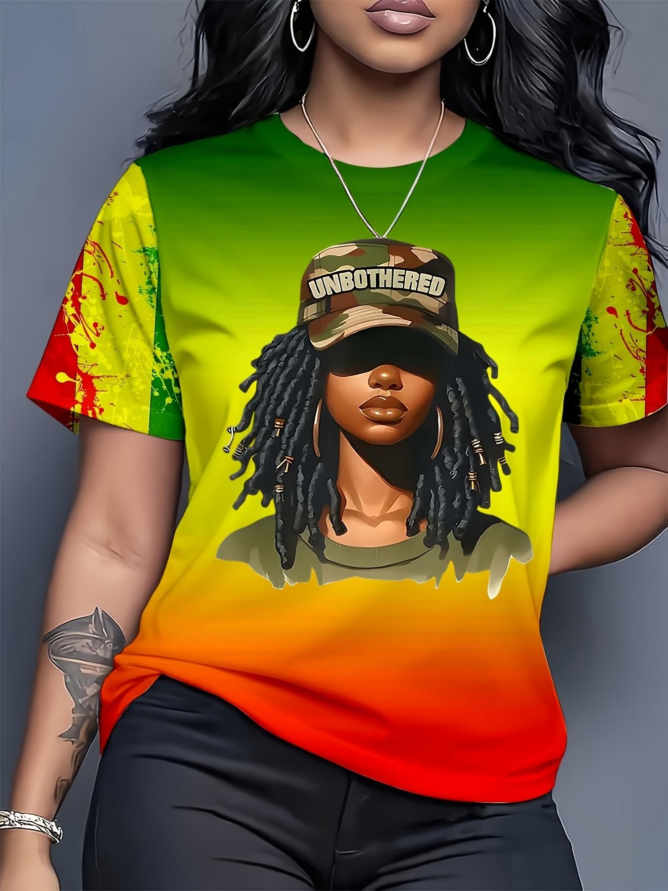 

Women Rasta Color T-Shirt - GreenYellowOrange Round Neck Casual Top with Dreadlock Braids ; Dread Design. Cultural Festival Wear Suitable for Black H S дубильная кора