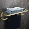 Brushed Gold Bathroom Towel Rack and Shelf Set