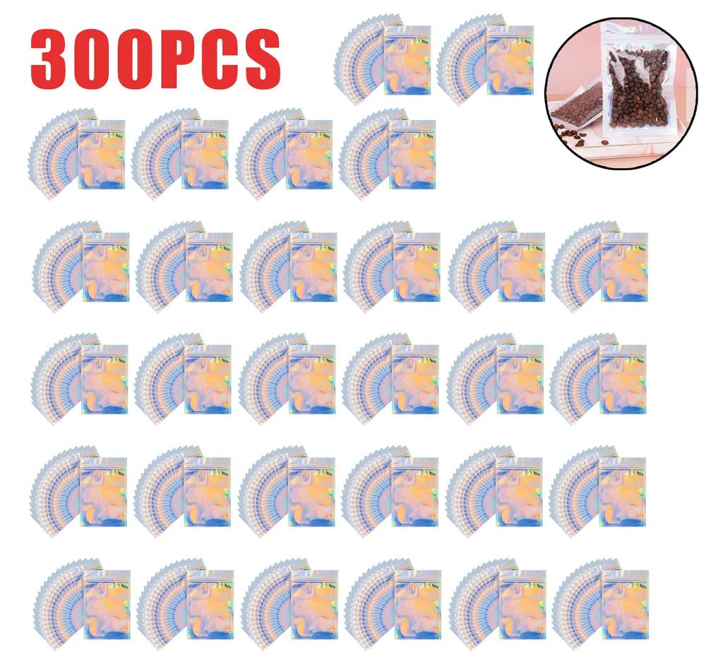 Resealable Holographic Rainbow Mylar Bags Smell Proof Ziplock Pouches for Food Storage and Party Favor Packaging