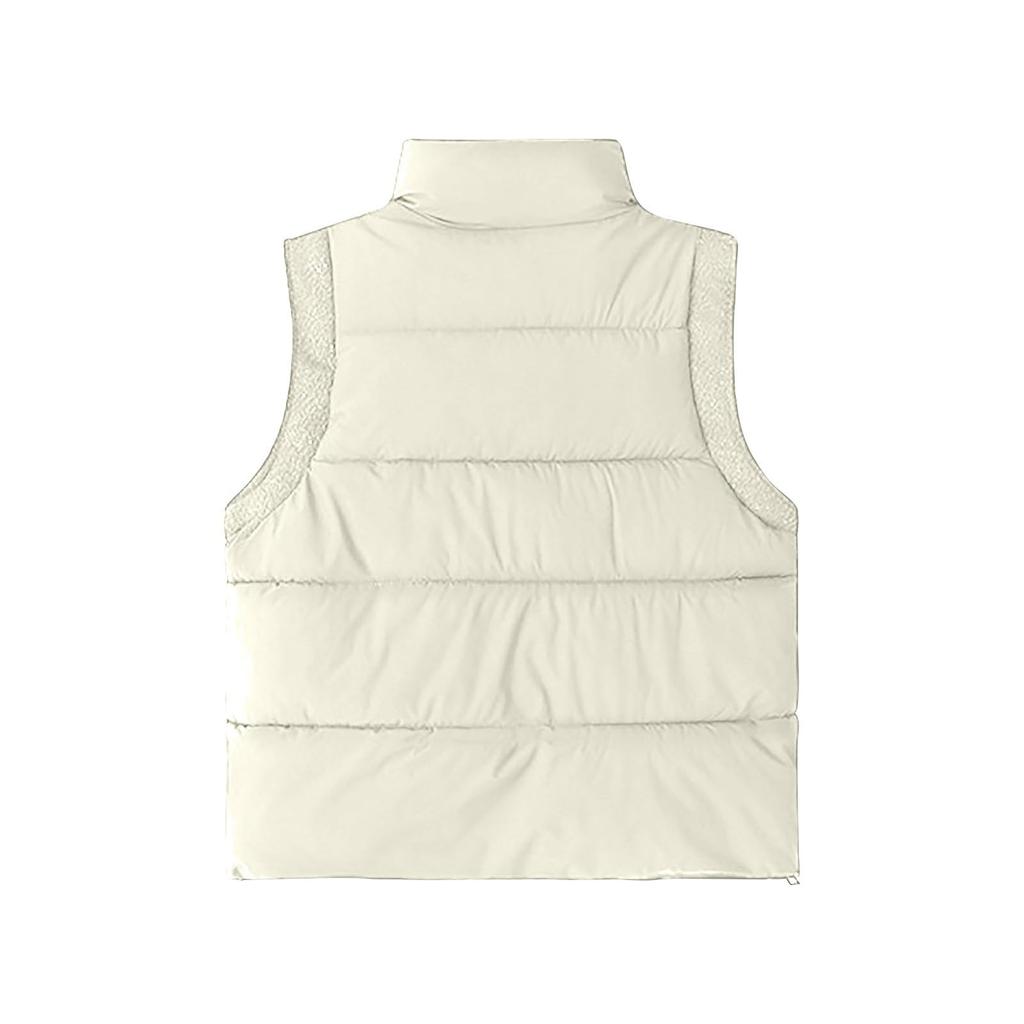 Women's Fashion Casual Puffy Down Jacket With Knitted Sleeves - Solid Color Vest Coat