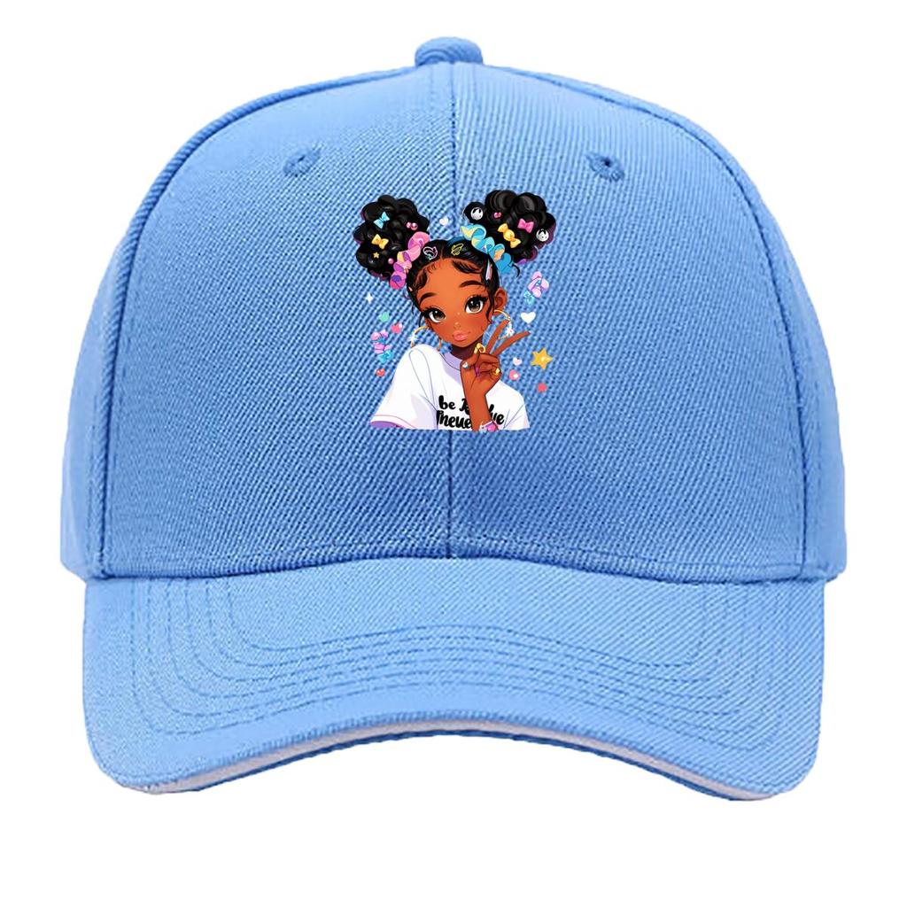Cute Black Girl Peace Sign Cartoon Portrait Sandwich Baseball Cap Unisex Women Sun Cap Outdoor Workouts Hat