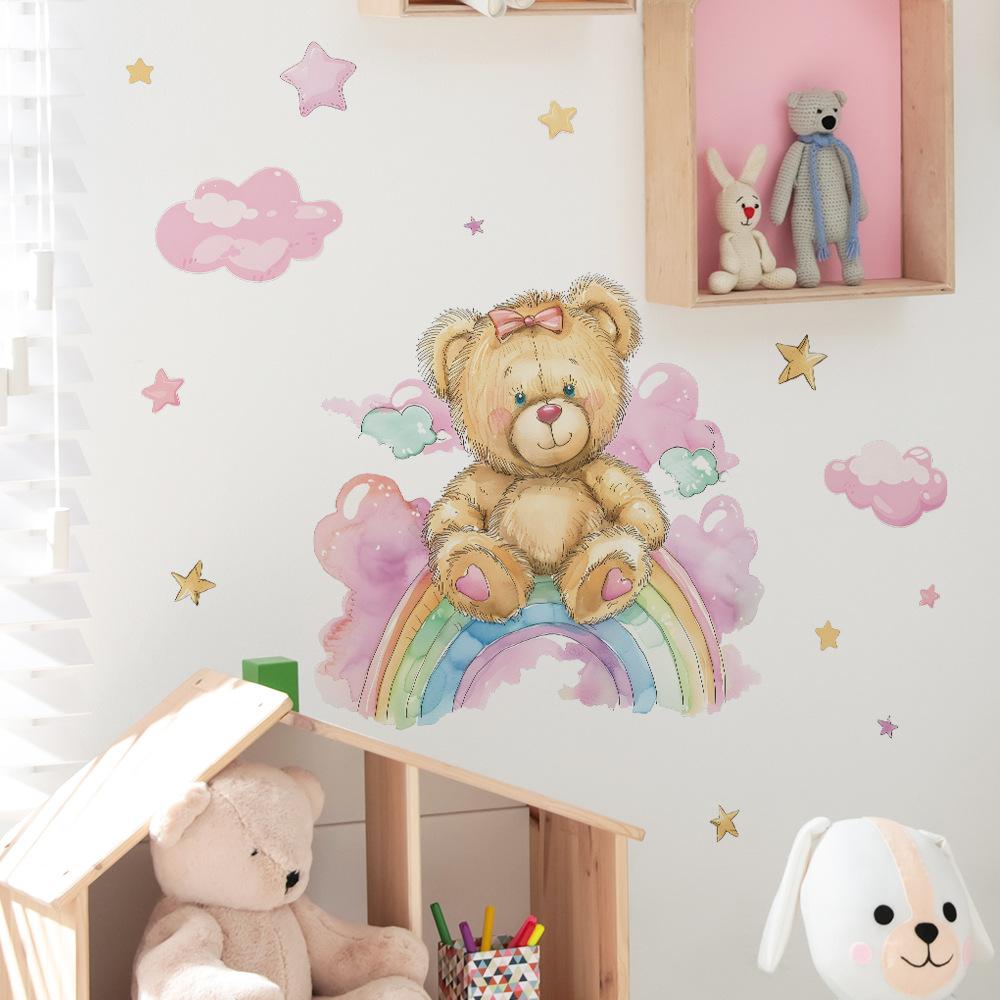 Nálepka na zeď Fun-e64 Cartoon Rainbow Bear Dětský pokoj Mateřská škola Terénní úpravy