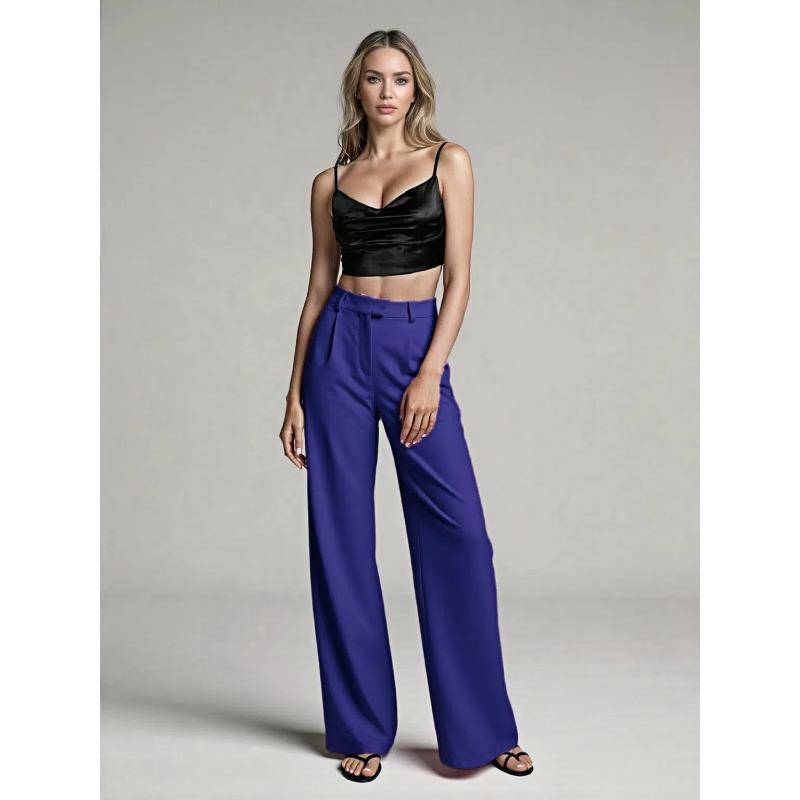 Women High Waist Straight Leg Long Commute Casual Formal Suit Pants