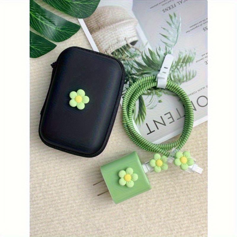 6pcs 3D Flower Shaped Apple Charger Case, Data Cable Organizer, Set Of Storage Bags