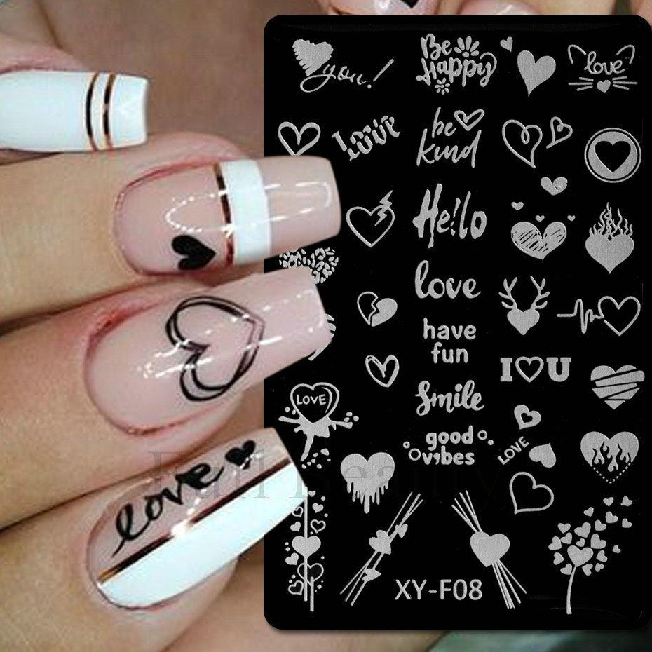 Valentine'S Day Nail Art Steel Plate Grid Series Love English Butterfly Dandelion Nail Art Printing Board