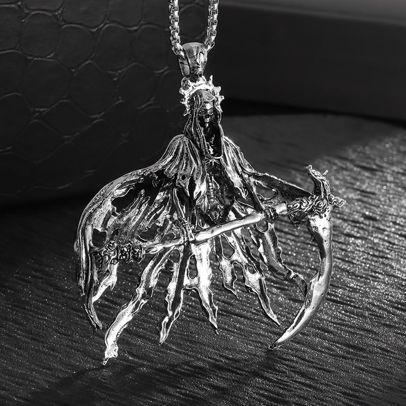 1pc New Fashion Men s Hell Reaper Death Pendant Skull Demon Necklace Men Goth Punk Motorcycle Rock Jewelry Halloween Gift
