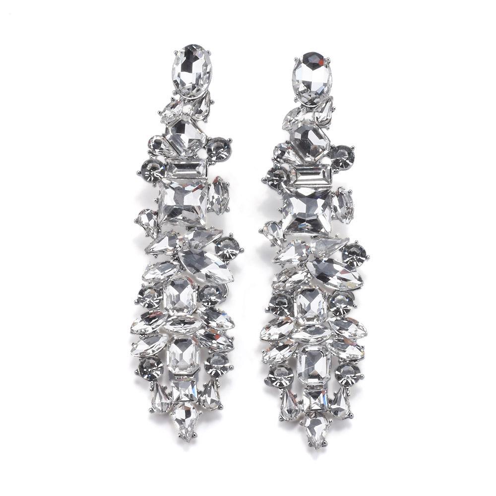 European and American Exaggerated Diamond-set Fringed Earrings Women s Fashion Creative Rhinestone Long Stud Earrings 2026 белый