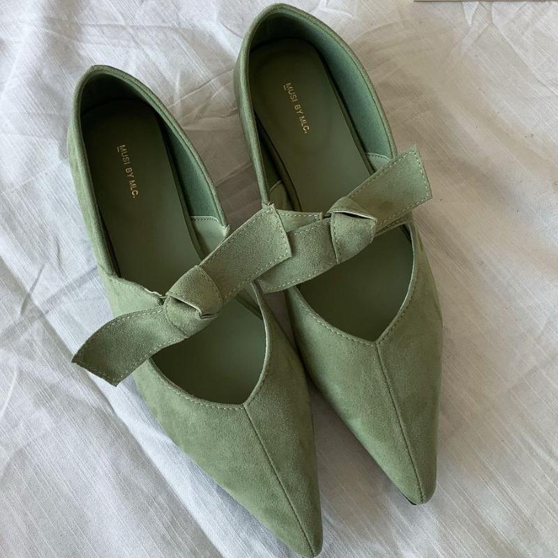 

Атласные туфли Мэри Джейн с острым носком, вязаные балетки с бантом, неглубокие, удобные, на толстом каблуке, женская повседневная обувь, элегантный дизайн, балетки 39 зелёный