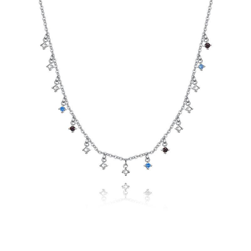 

Fashion Light Luxury Geometric Square Tassel Zircon Necklace Clavicle Chain for Women 925 Sterling Silver Jewelry срібний