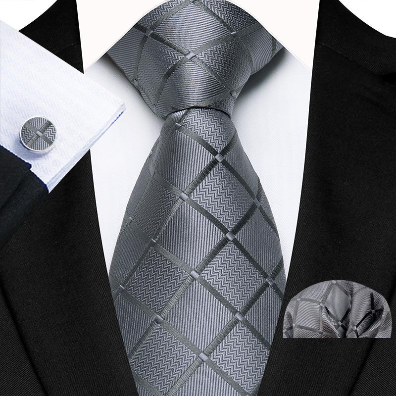 

2025 Men s Multi-color Plaid Business Tie Set: Tie, Pocket Square, Cufflinks