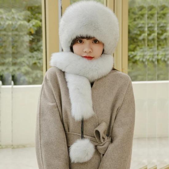 Women real fox fur hat scarf For winter warm top rex rabbit fur hats Lady natural fox fur caps Quality real fox fur scarves