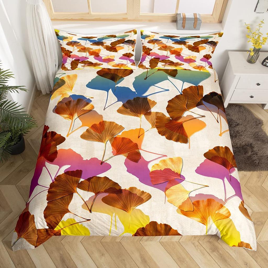 Ginkgo Leaves King Queen Duvet Cover Black Golden Ginkgo Biloba Leaf Bedding Set Botanical Quilt Cover Polyester Comforter Cover