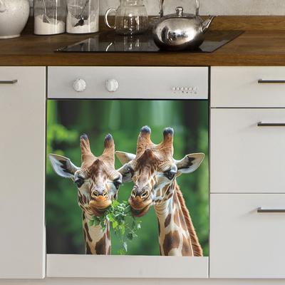 Engraçado Grama Comendo Girafa Armários de Cozinha Máquina de Lavar Louça Decoração de Casa Adesivos Autoadesivos