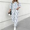 Women Floral Print Two Piece Outfit, Long Sleeve Crew Neck Top & Drawstring Jogger Pants Casual Tracksuit for Spring Autumn
