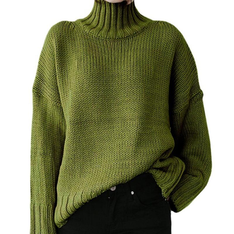 Women S High Neck Long Sleeve Solid Knit Pullover Sweater