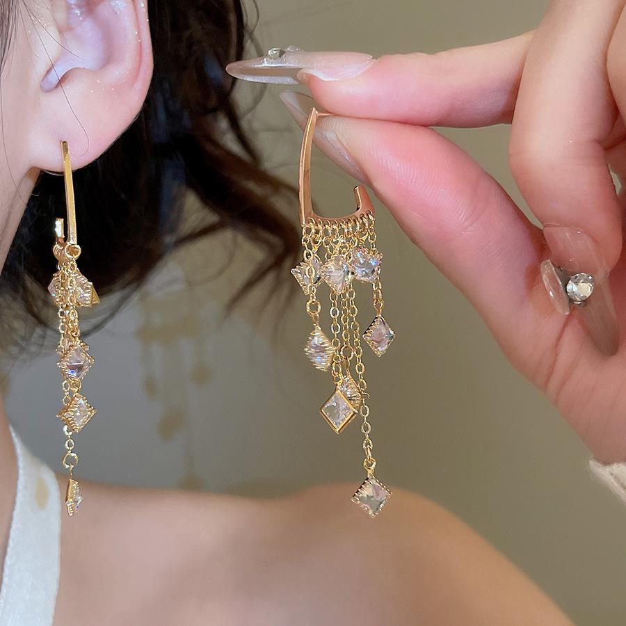 18K Gold-Plated Zircon Pearl Tassel Earrings for Women - Elegant High-End Fashion Jewelry